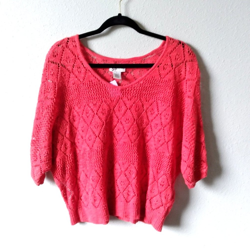 SO Open Knit Pullover Sweater Coral Size Large EUC